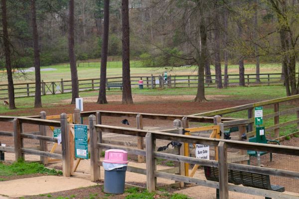 Large off-leash dog park with fenced play areas